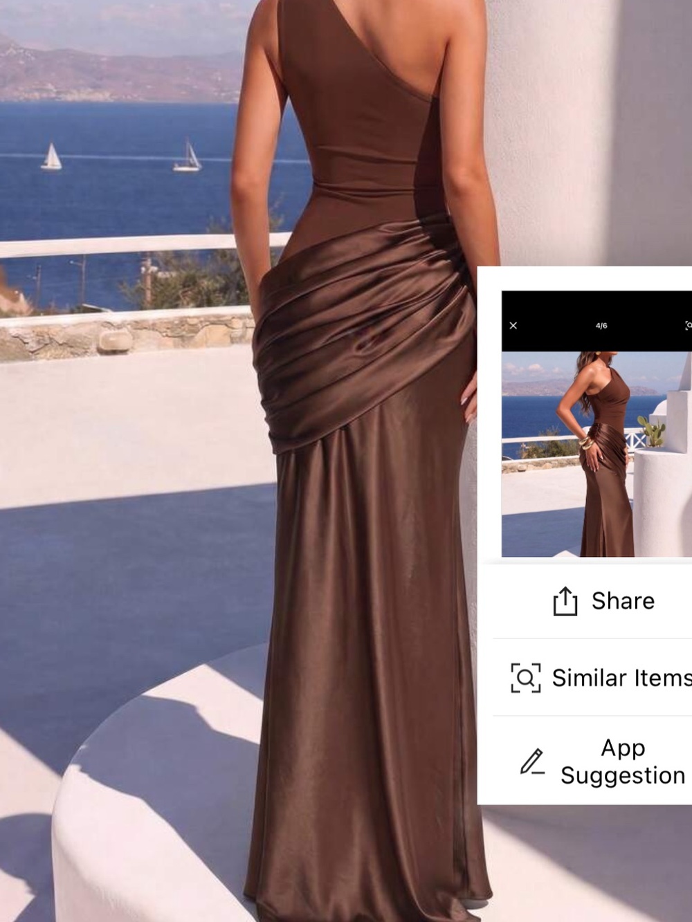 Elegant One-Shoulder Brown Evening Dress - Picture 5 of 6